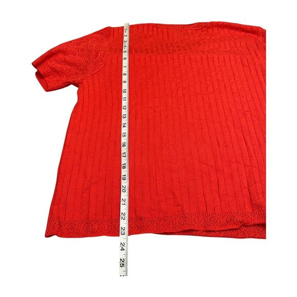 Alfred Dunner Sweater Women's L Red Lace Detail Short Sleeve Round Neck Pullover - Picture 4 of 7